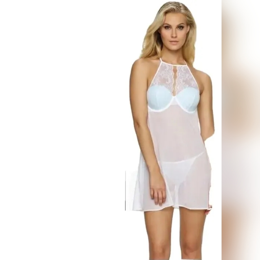 Jezebel Crave Lace Halter Underwire Chemise & G-string Set Womens Size Small